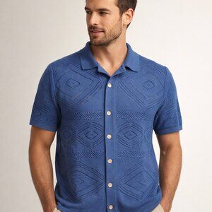 Blue crochet mid weight button down